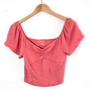 American Eagle | Sweetheart neckline cropped knit short sleeve top size …